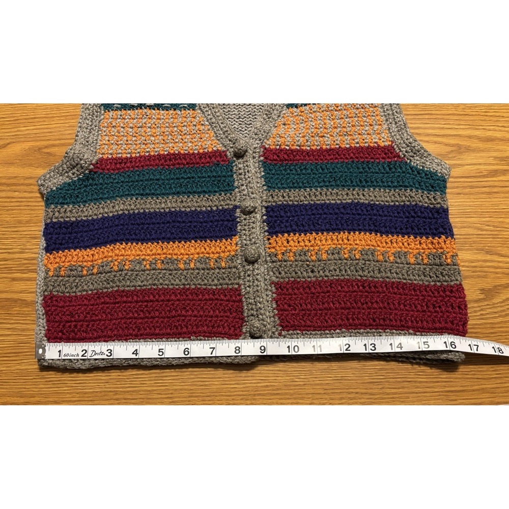 Jack Winter Vintage Hand Crochet Silk Blend Gray Striped Button Sweater Vest M - Picture 7 of 9
